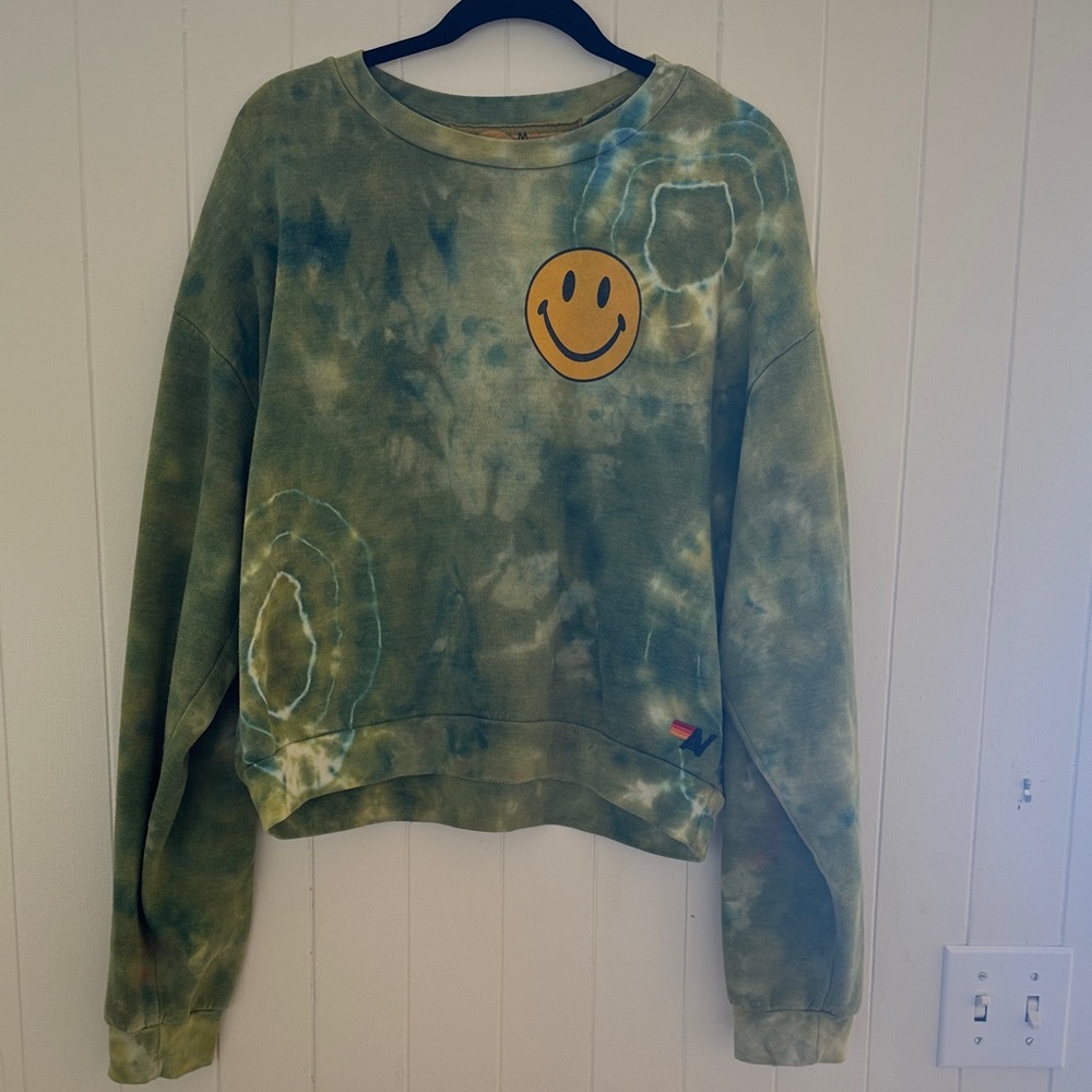 Aviator Nation Green Tie-Dye Smiley Sweater